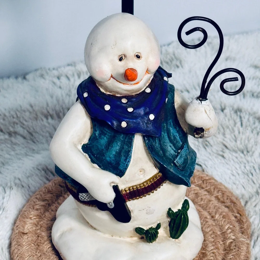 Novelty Snowman With Gun And GunBelt Candle Holder Christmas  Resin Holiday Gift